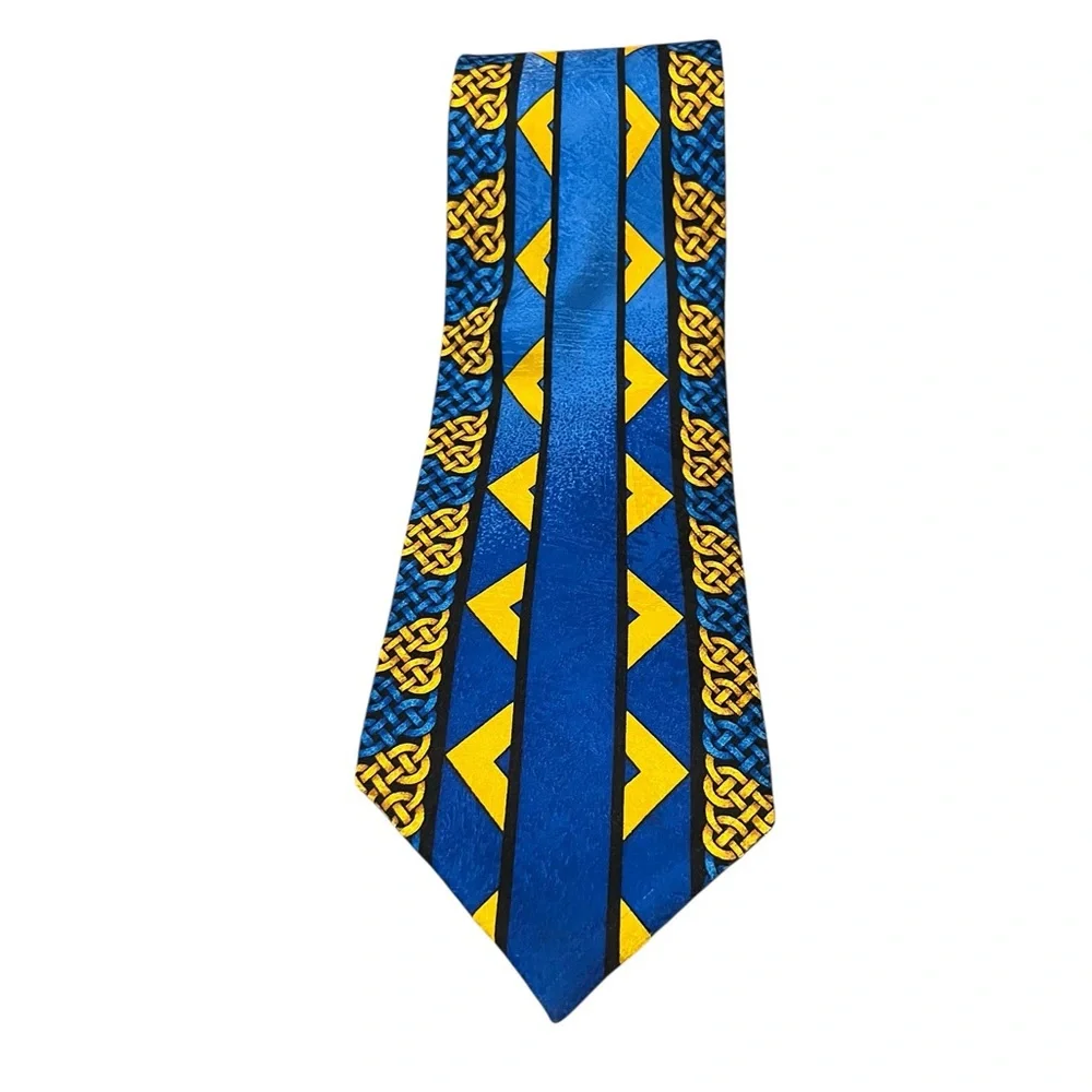 Rush Limbaugh No Boundaries Collection‎ Vintage Blue Yellow Links 90s Silk Tie